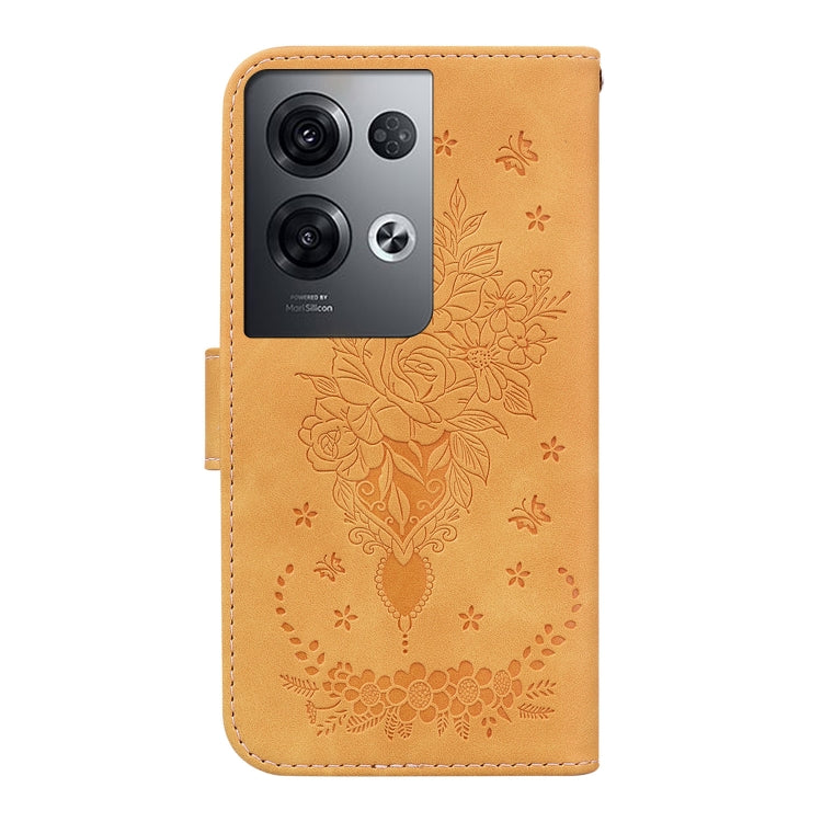 For OPPO Reno8 Butterfly Rose Embossed Leather Phone Case