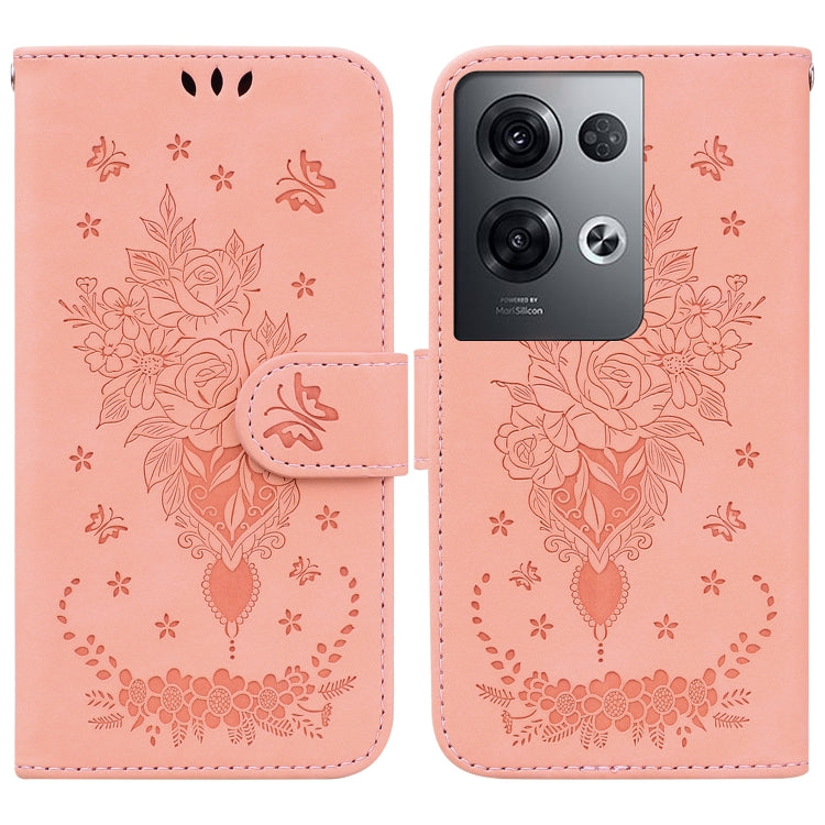 For OPPO Reno8 Butterfly Rose Embossed Leather Phone Case