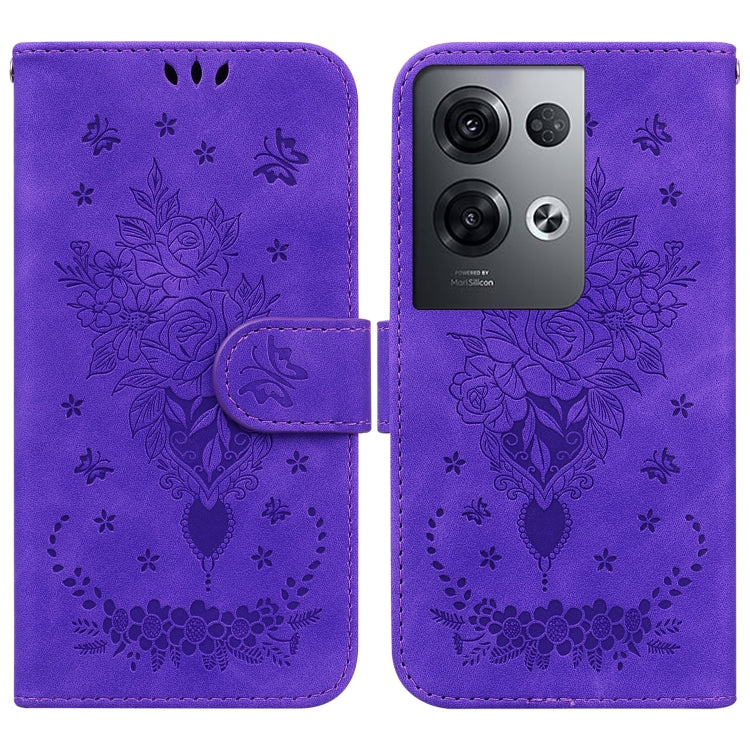 For OPPO Reno8 Pro+ Butterfly Rose Embossed Leather Phone Case