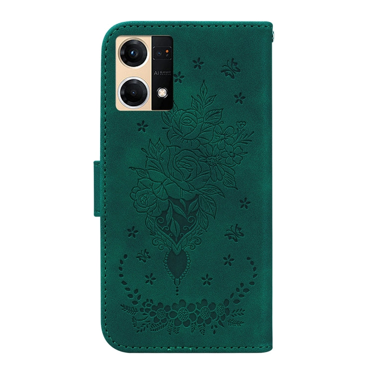 For OPPO Reno7 4G Butterfly Rose Embossed Leather Phone Case