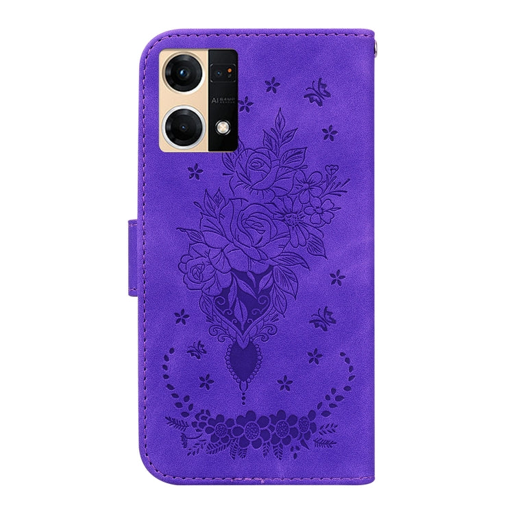 For OPPO Reno7 4G Butterfly Rose Embossed Leather Phone Case