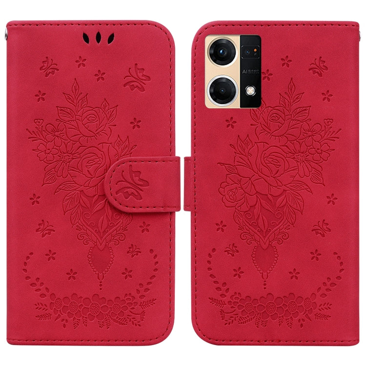 For OPPO Reno7 4G Butterfly Rose Embossed Leather Phone Case
