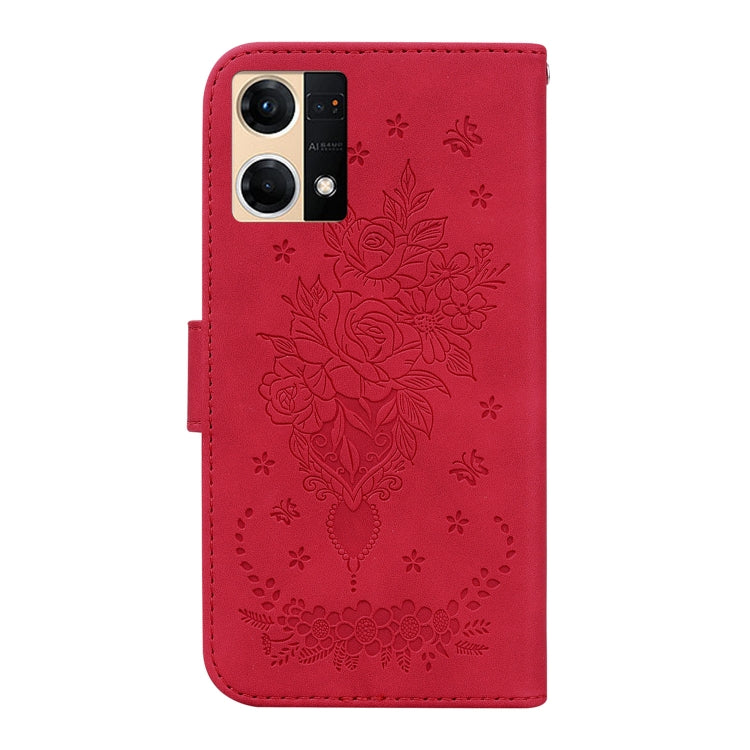 For OPPO Reno7 4G Butterfly Rose Embossed Leather Phone Case