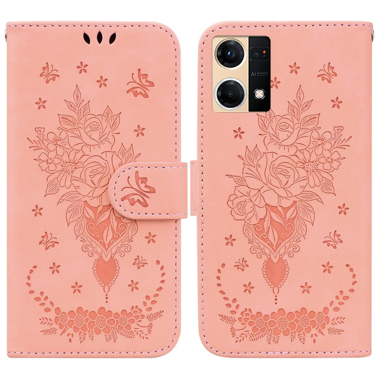 For OPPO Reno7 4G Butterfly Rose Embossed Leather Phone Case