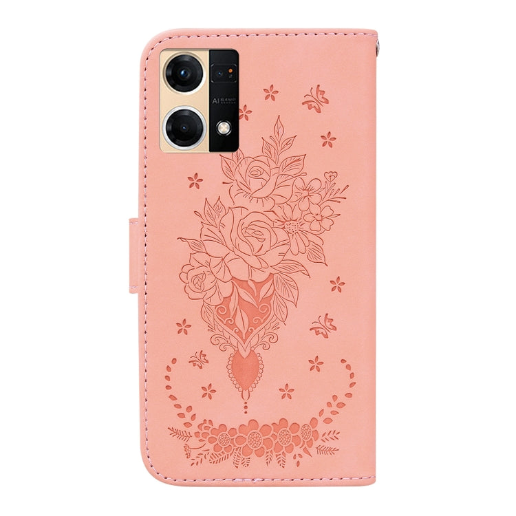 For OPPO Reno7 4G Butterfly Rose Embossed Leather Phone Case