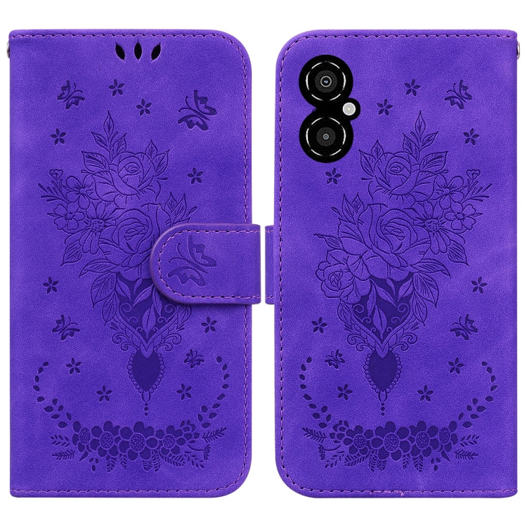 For Xiaomi Poco M4 5G Butterfly Rose Embossed Leather Phone Case