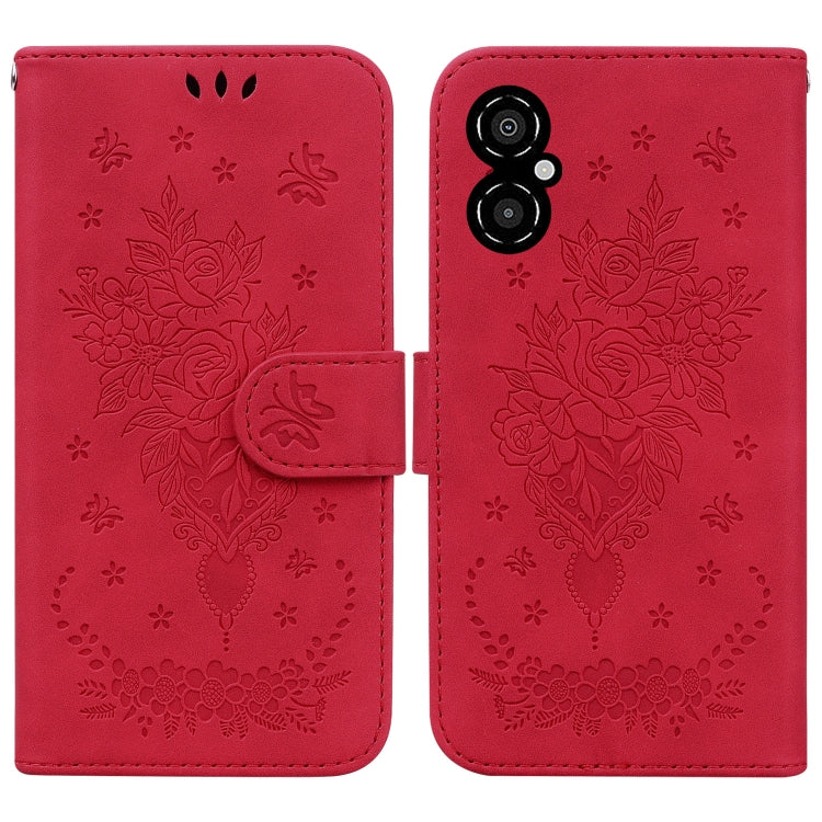 For Xiaomi Poco M4 5G Butterfly Rose Embossed Leather Phone Case
