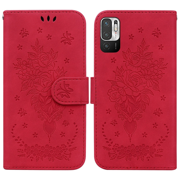 For Xiaomi Redmi Note 11T Pro / 11T Pro+ 5G Butterfly Rose Embossed Leather Phone Case