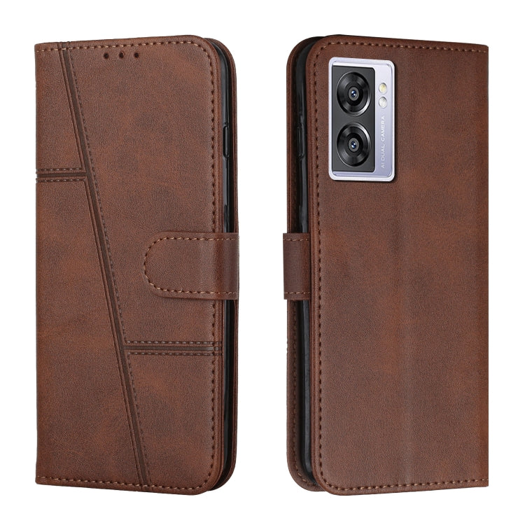 Stitching Calf Texture Buckle Leather Phone Case For OPPO A57 5G/Realme V23/A77 5G/A57 4G Global/A57e 4G Global/A57s 4G Global/A77 4G Global/OnePlus Nord N20 SE 4G Global