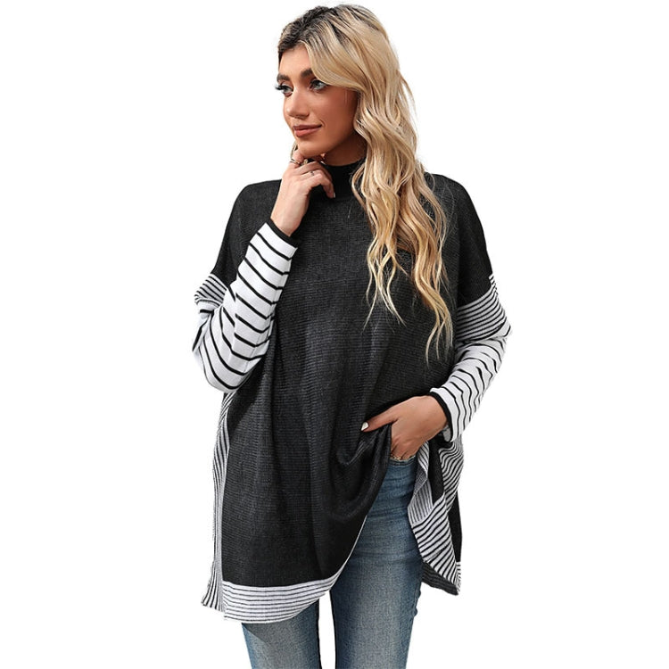 Women Long Sleeve Mock Neck Striped Knit Sweater Casual Tops, Size: