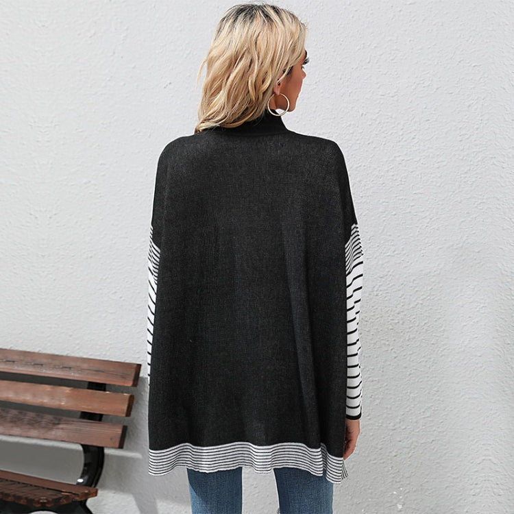 Women Long Sleeve Mock Neck Striped Knit Sweater Casual Tops, Size: