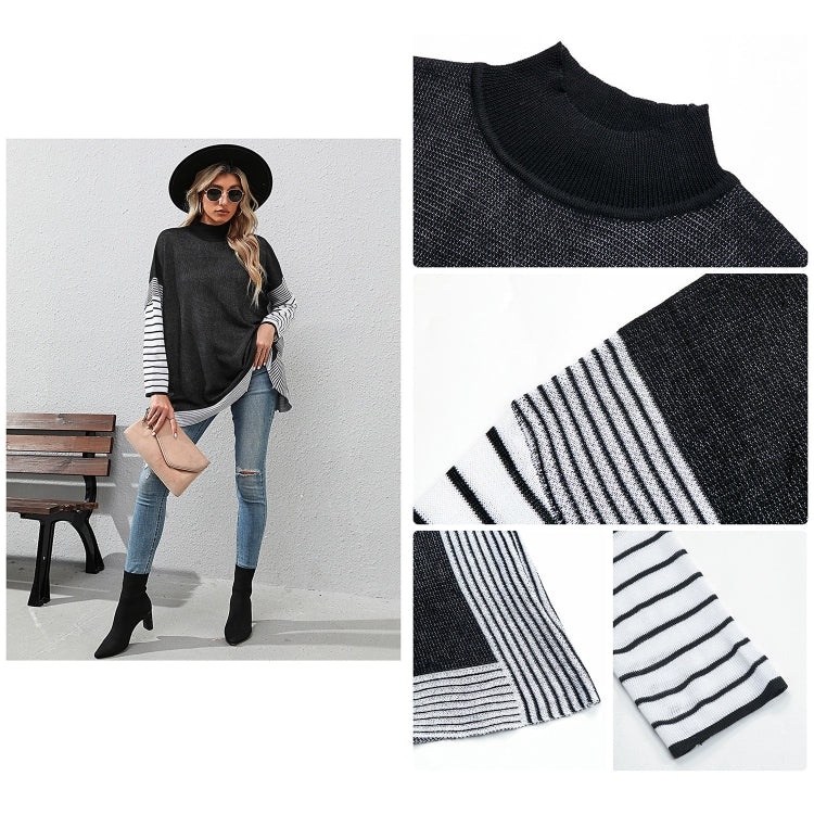 Women Long Sleeve Mock Neck Striped Knit Sweater Casual Tops, Size: