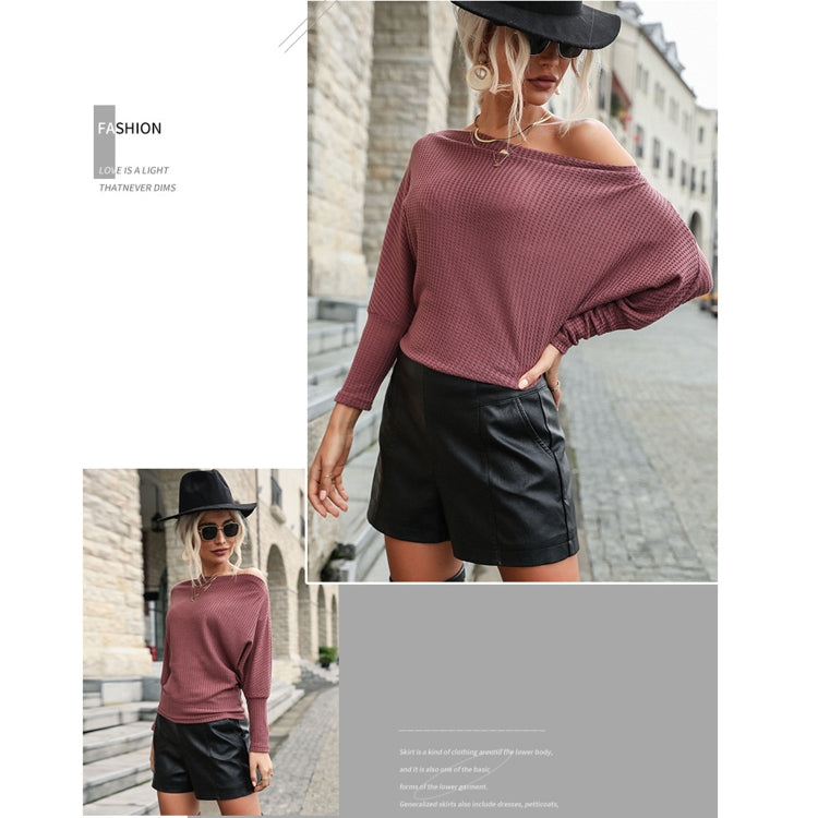 Solid Color Long Sleeve Off-Shoulder Trendy Casual Knitwear Blouse, Size: