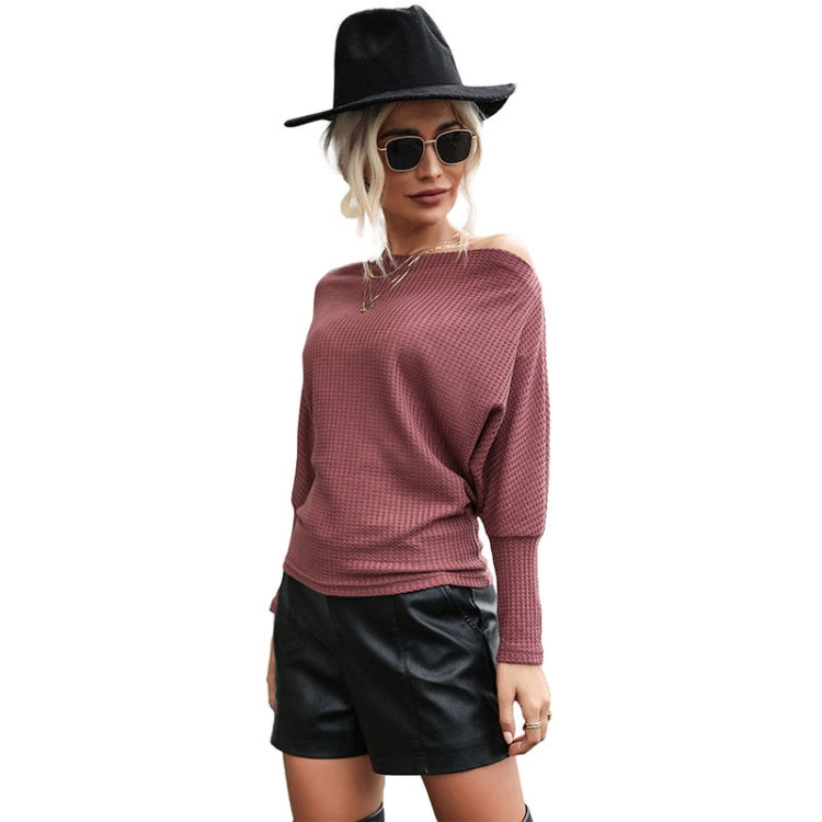 Solid Color Long Sleeve Off-Shoulder Trendy Casual Knitwear Blouse, Size: