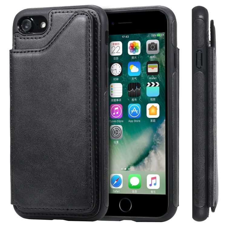 For iPhone 7 / 8 Shockproof Calf Texture Protective Case with Holder & Card Slots & Frame