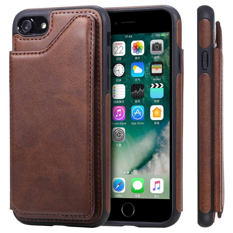 For iPhone 7 / 8 Shockproof Calf Texture Protective Case with Holder & Card Slots & Frame