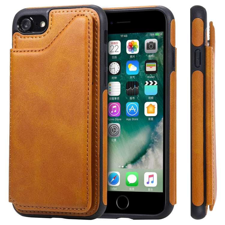 For iPhone 7 / 8 Shockproof Calf Texture Protective Case with Holder & Card Slots & Frame