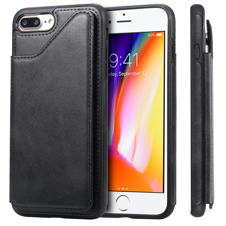 For iPhone 7 Plus / 8 Plus Shockproof Calf Texture Protective Case with Holder & Card Slots & Frame