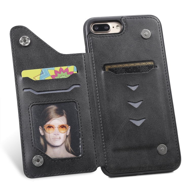 For iPhone 7 Plus / 8 Plus Shockproof Calf Texture Protective Case with Holder & Card Slots & Frame