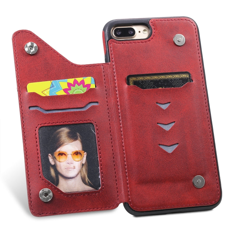 For iPhone 7 Plus / 8 Plus Shockproof Calf Texture Protective Case with Holder & Card Slots & Frame
