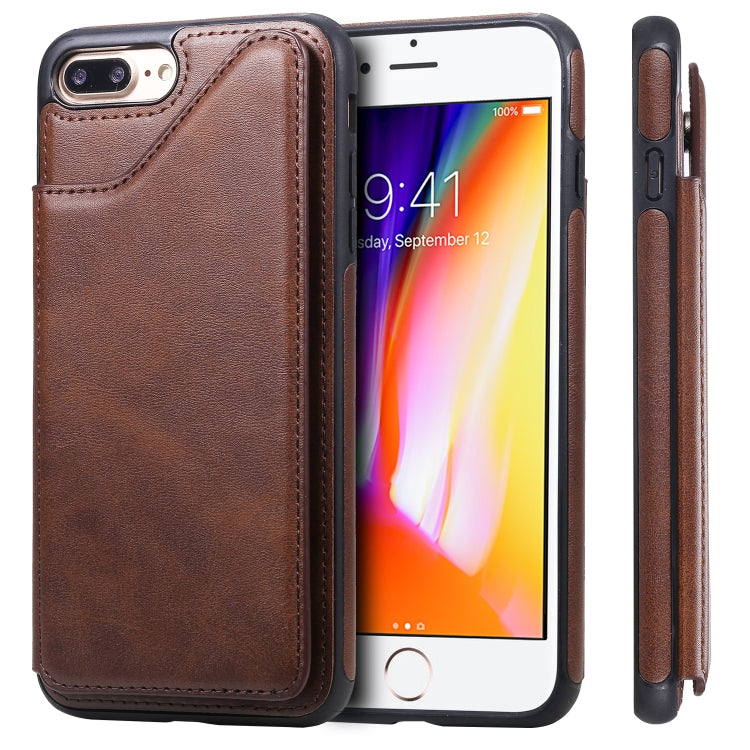 For iPhone 7 Plus / 8 Plus Shockproof Calf Texture Protective Case with Holder & Card Slots & Frame