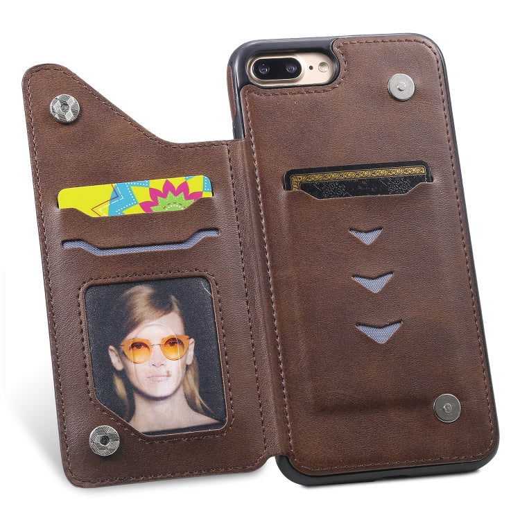 For iPhone 7 Plus / 8 Plus Shockproof Calf Texture Protective Case with Holder & Card Slots & Frame