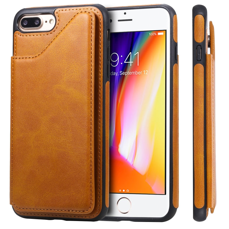 For iPhone 7 Plus / 8 Plus Shockproof Calf Texture Protective Case with Holder & Card Slots & Frame