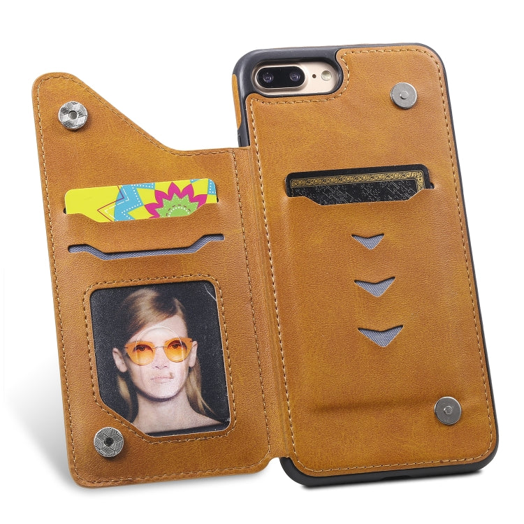 For iPhone 7 Plus / 8 Plus Shockproof Calf Texture Protective Case with Holder & Card Slots & Frame