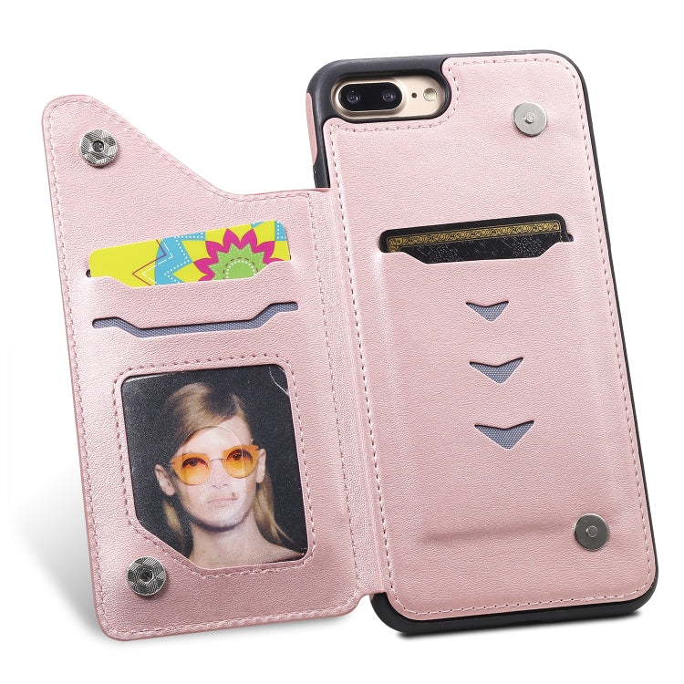 For iPhone 7 Plus / 8 Plus Shockproof Calf Texture Protective Case with Holder & Card Slots & Frame
