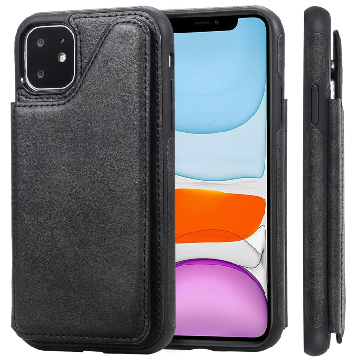 For iPhone 11 Shockproof Calf Texture Protective Case with Holder & Card Slots & Frame