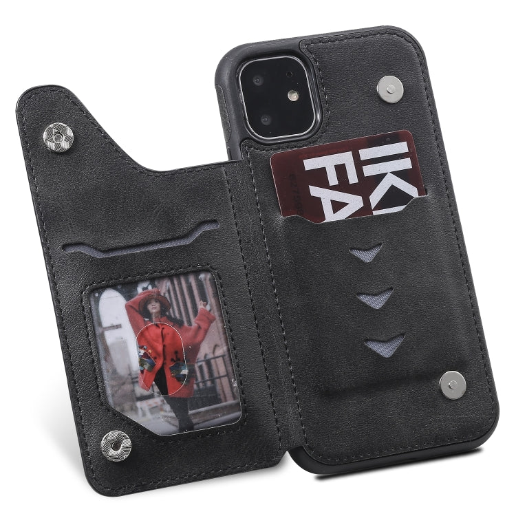 For iPhone 11 Shockproof Calf Texture Protective Case with Holder & Card Slots & Frame