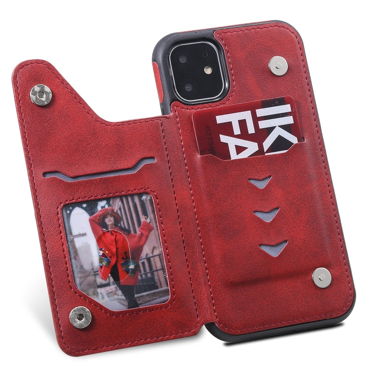 For iPhone 11 Shockproof Calf Texture Protective Case with Holder & Card Slots & Frame