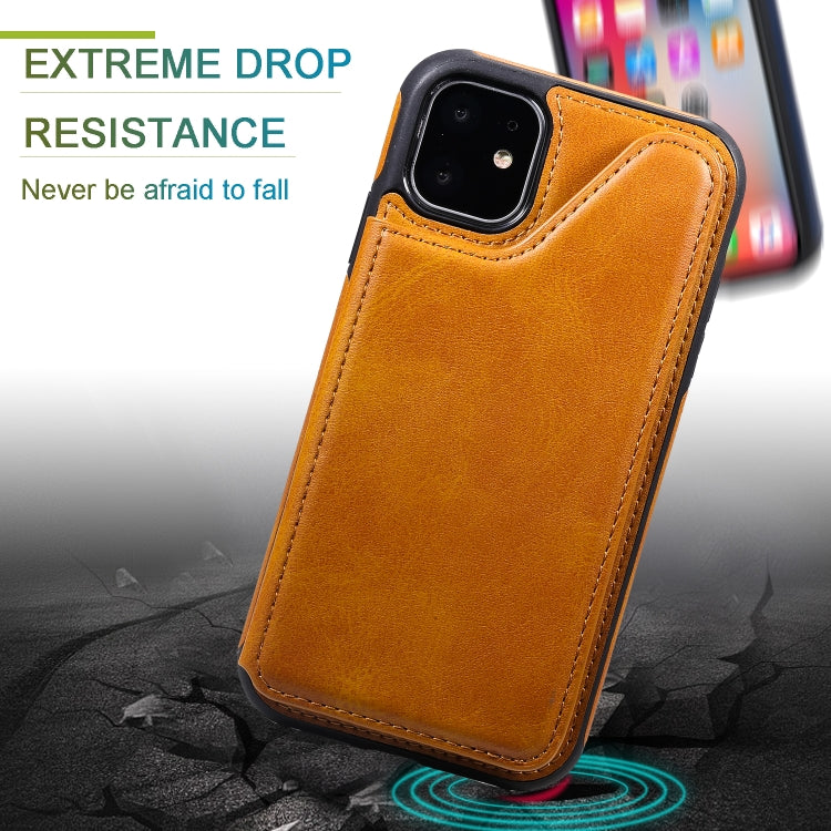 For iPhone 11 Shockproof Calf Texture Protective Case with Holder & Card Slots & Frame