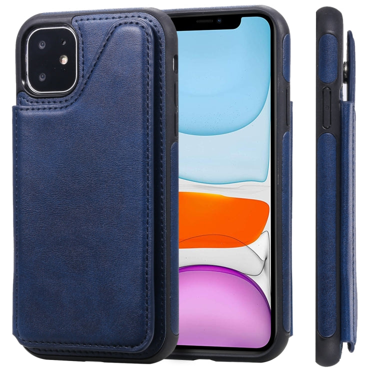 For iPhone 11 Shockproof Calf Texture Protective Case with Holder & Card Slots & Frame