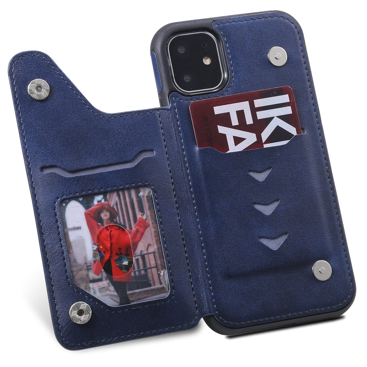 For iPhone 11 Shockproof Calf Texture Protective Case with Holder & Card Slots & Frame