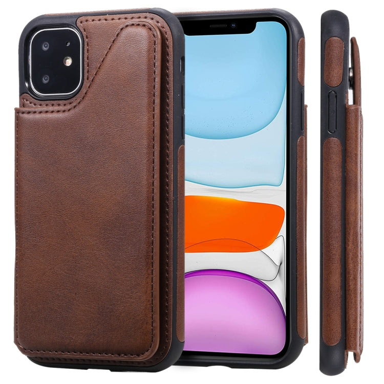 For iPhone 11 Shockproof Calf Texture Protective Case with Holder & Card Slots & Frame