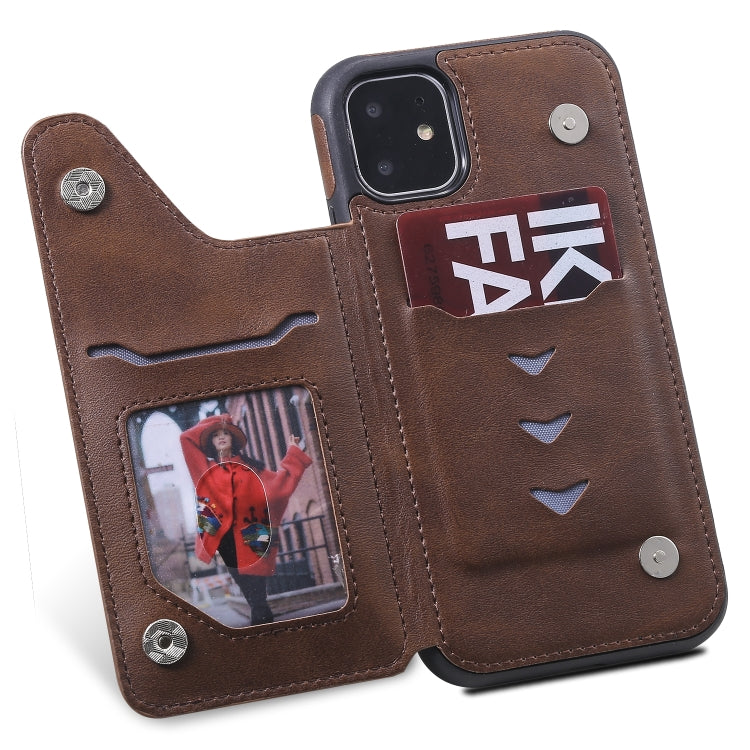 For iPhone 11 Shockproof Calf Texture Protective Case with Holder & Card Slots & Frame