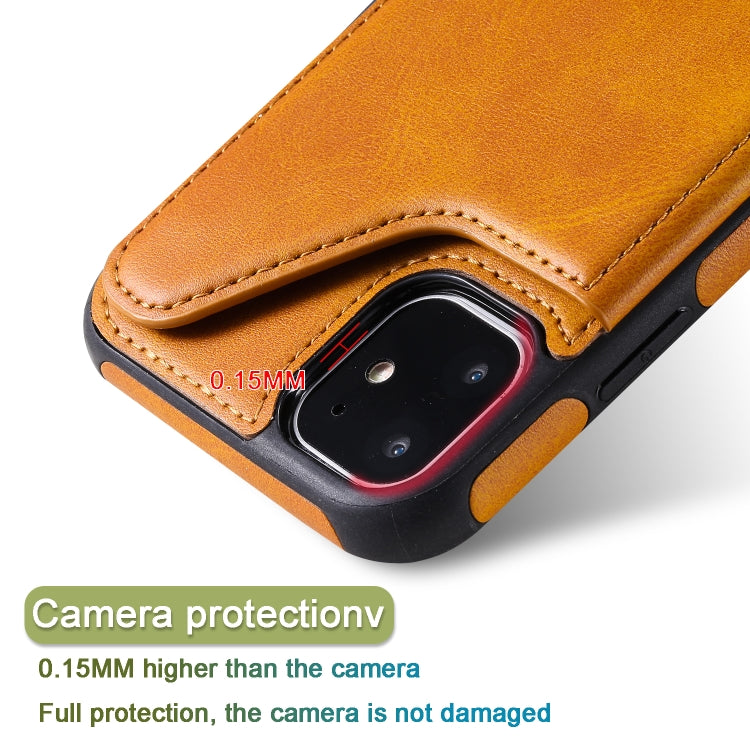 For iPhone 11 Shockproof Calf Texture Protective Case with Holder & Card Slots & Frame