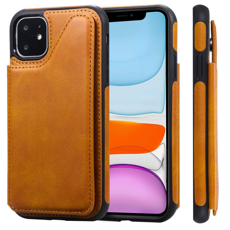 For iPhone 11 Shockproof Calf Texture Protective Case with Holder & Card Slots & Frame