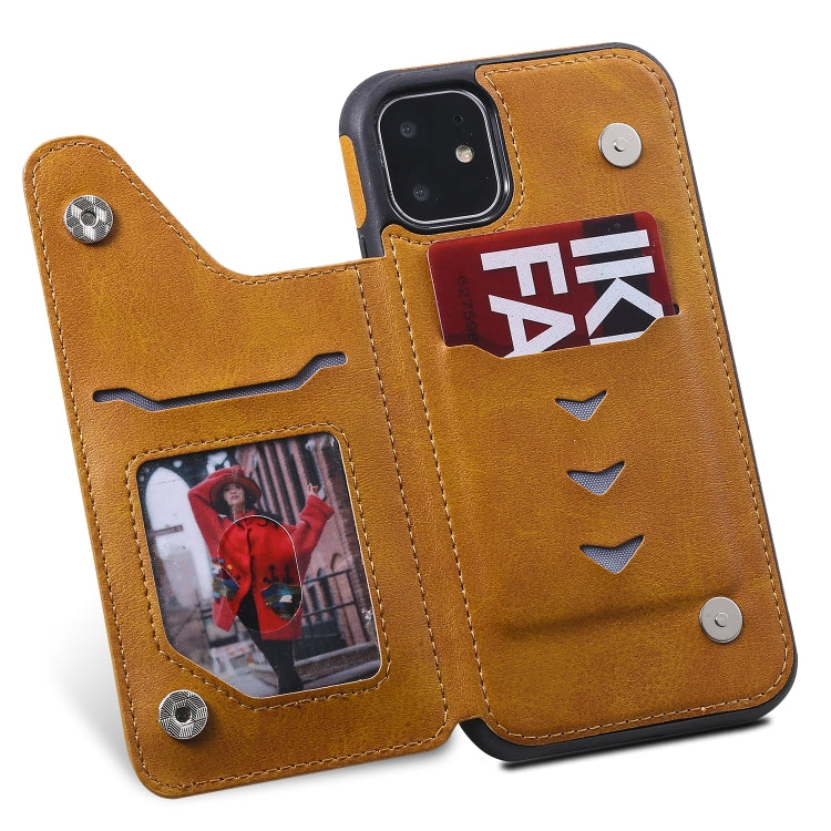 For iPhone 11 Shockproof Calf Texture Protective Case with Holder & Card Slots & Frame