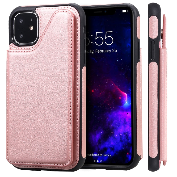 For iPhone 11 Shockproof Calf Texture Protective Case with Holder & Card Slots & Frame