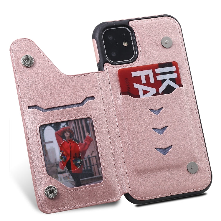 For iPhone 11 Shockproof Calf Texture Protective Case with Holder & Card Slots & Frame