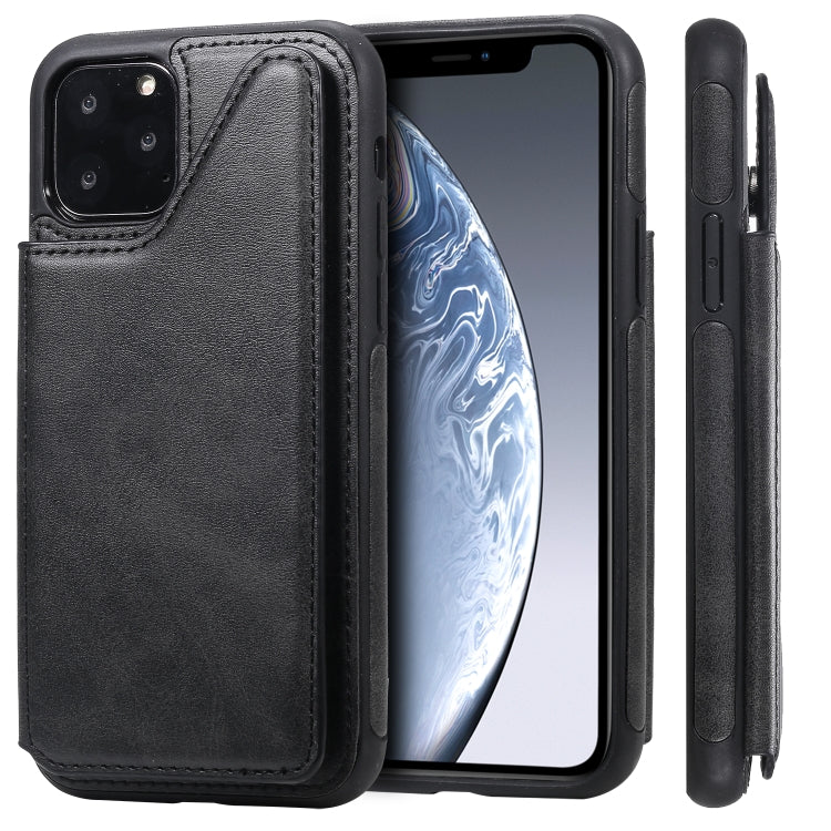 For iPhone 11 Pro Shockproof Calf Texture Protective Case with Holder & Card Slots & Frame
