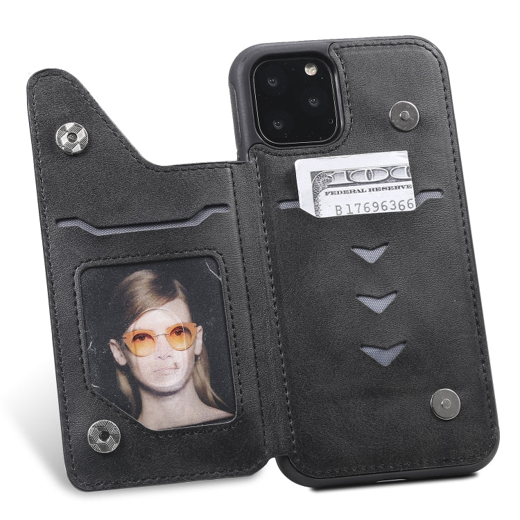 For iPhone 11 Pro Shockproof Calf Texture Protective Case with Holder & Card Slots & Frame