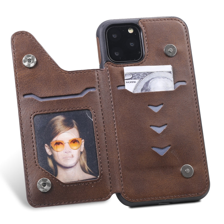 For iPhone 11 Pro Shockproof Calf Texture Protective Case with Holder & Card Slots & Frame