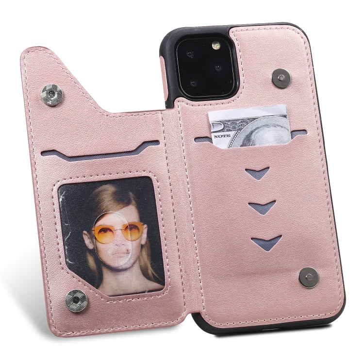 For iPhone 11 Pro Shockproof Calf Texture Protective Case with Holder & Card Slots & Frame