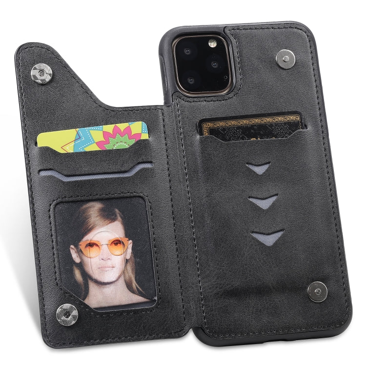 For iPhone 11 Pro Max Shockproof Calf Texture Protective Case with Holder & Card Slots & Frame