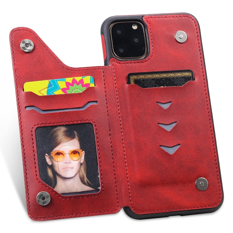 For iPhone 11 Pro Max Shockproof Calf Texture Protective Case with Holder & Card Slots & Frame