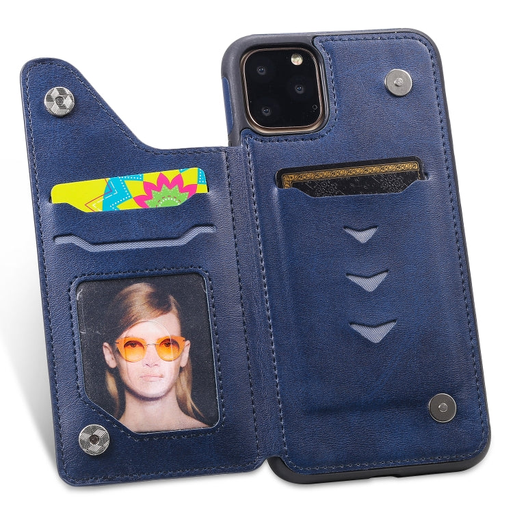 For iPhone 11 Pro Max Shockproof Calf Texture Protective Case with Holder & Card Slots & Frame