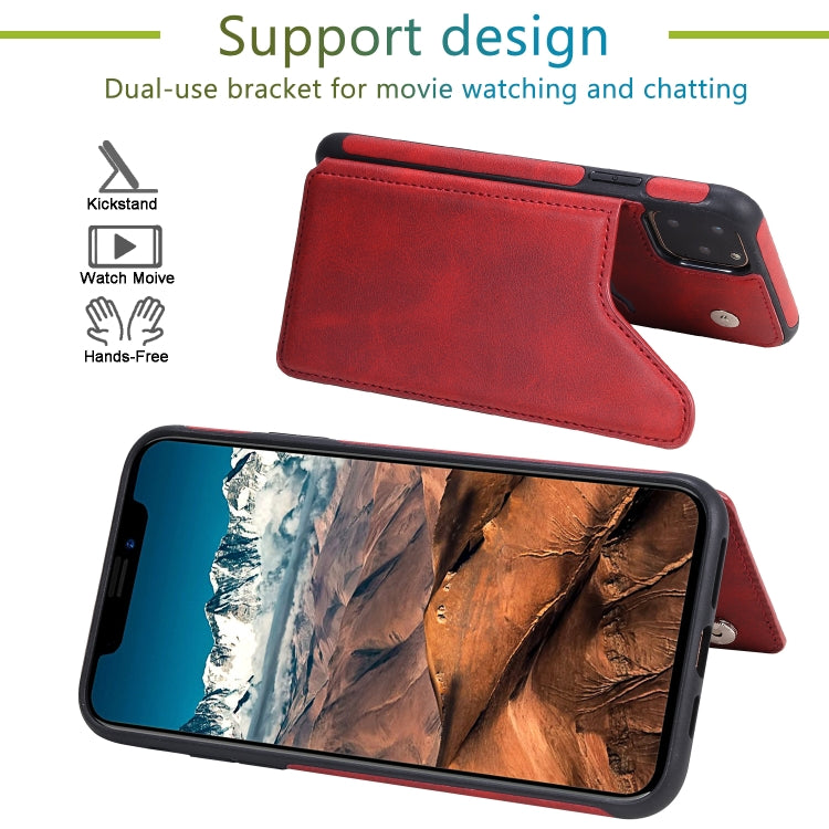 For iPhone 11 Pro Max Shockproof Calf Texture Protective Case with Holder & Card Slots & Frame